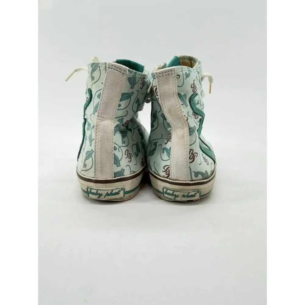 Vintage Y2K Baby Phat Logo Canvas High Top Sneakers Women Size 7 Aqua Cat